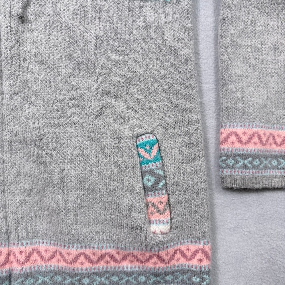 Boho Artisan Ecuador Llama Wool Knit Zip Up Hoodie Cardigan Jacket Youth 10 Gray - Picture 2 of 10